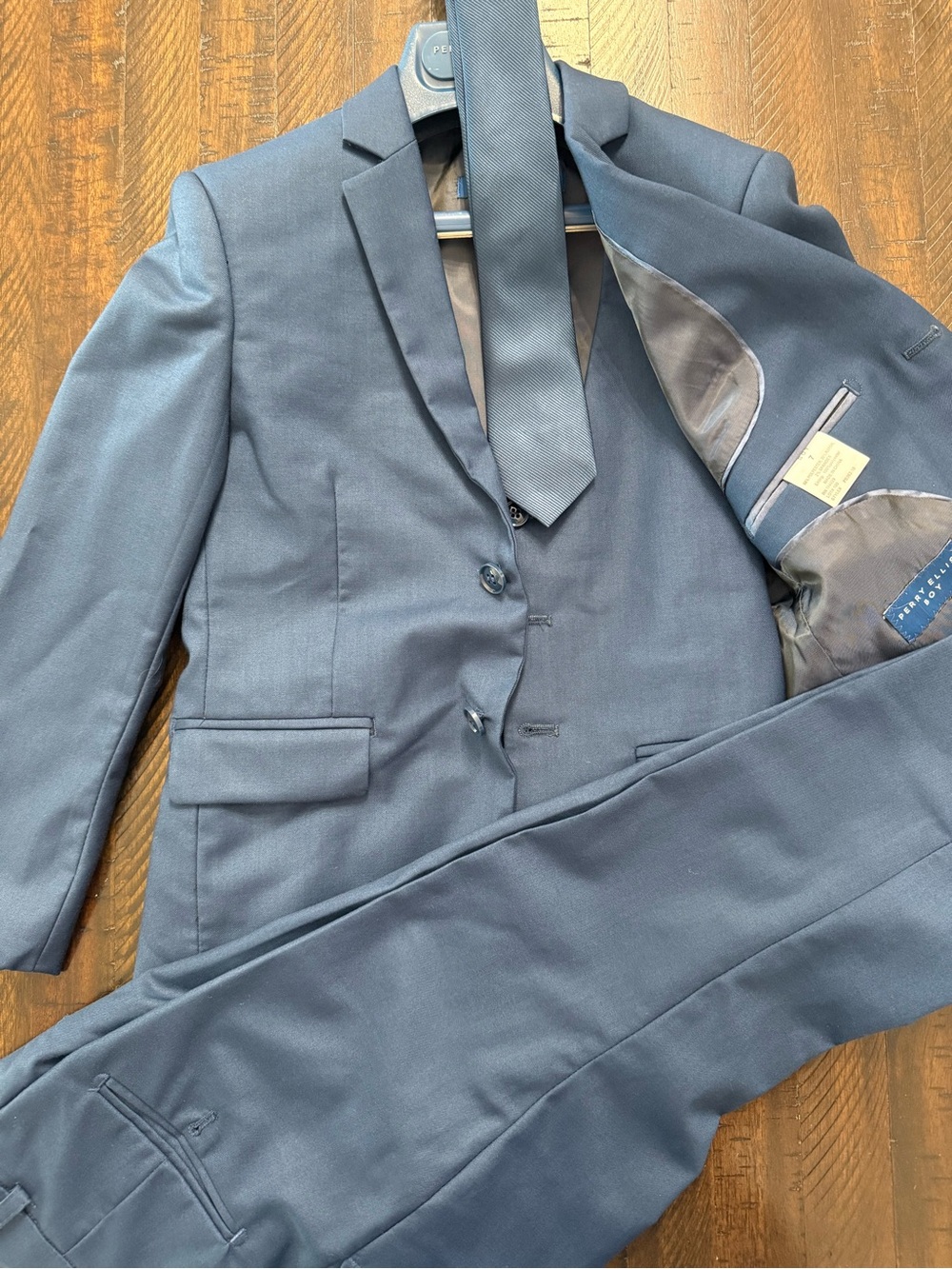 Perry Ellis Slate Blue Two-Piece Suit with Matching Tie